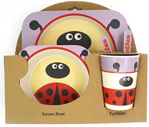 Bamboo Fibers Kids Tableware Sets 5pcs Set for Eco Friendly Carton Bowl Toddler Cup Spoon Fork