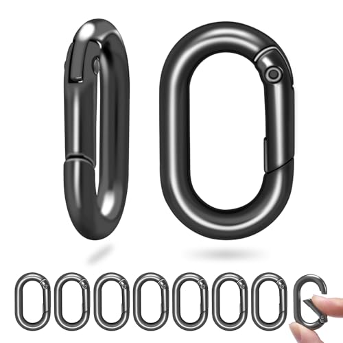 10Pack 1 Inch Small Carabiner Clip Metal Tiny Oval Carabiner Spring O Rings Hooks for Paracord Lanyard Keychain, Car Key Rings Hook, Dog Tag Clips, Purse Keychain Replacement (Gunmetal Black)