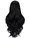 Kalyss Long Wavy Curly Black 1B Yaki Synthetic Wig for Women Side L Parting Heat Resistant Premium Human-Hair-Like Sheen Natural Looking Full Thick Women's Hair Replacement Wig,24 Inches