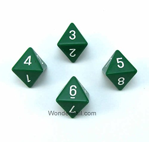 Green Opaque Dice with White Numbers D8 Aprox 16mm (5/8in) Pack of 4 Dice Chessex WCXPQ0805E4
