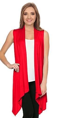 Simlu Sleeveless Drape Cardigan Vest for Women, Asymmetrical Red, Medium