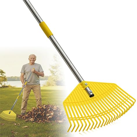 Photo 1 of Plastic Leaf Rake for Lawns - Lightweight & Anti-Break Nylon Head, 16.5'' Wide Yard & Garden Rake for Leaves, Grass, Pine Needles, Adjustable Long Handle Easy Use for Women,Seniors,Kids