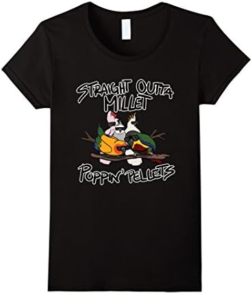 Womens Funny Parrot T-Shirt Straight Outta Millet Poppin' Pellets Small Black
