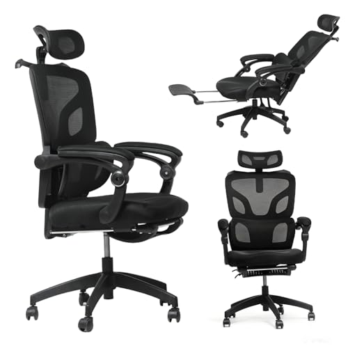 Ergonomic Office Chair,350lbs Heavy Duty Chair with Adjustable Lumbar Support & Headrest, 90-135° Recline Lock, Footrest, Buttock-Care Cushion, Breathable Mesh Computer Gaming Chair for Home Office
