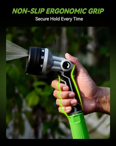 RAINPOINT Hose Pipe Spray Gun, Heavy Duty Metal Garden Hose Spray Gun with 10 Patterns, High Pressure Hose Nozzle with Thumb Flow Control for Watering Plants, Lawns, Cars and Pets Washing, Black