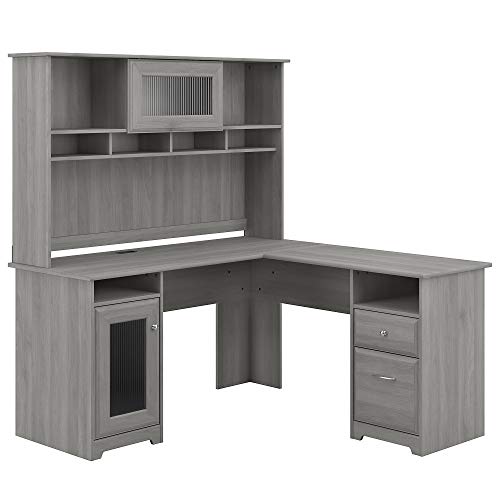 Bush Furniture Cabot L Shape Desk with Hutch, 60W, Modern Gray Pricepulse