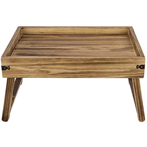 MyGift Rustic Dark Wood Bed Tray with Folding Legs Foldable Breakfast
