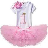 NNJXD Girl Newborn 1st Birthday 3 Pcs Outfits Romper+Tutu Dress+Headband