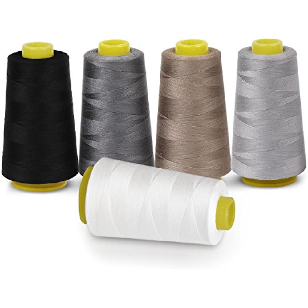 Sewing Thread 100 Polyester Spools 5 Colors 3000 Yard Overlock Cone