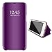 Slim Samsung Galaxy Note 9 Case, Translucent View Window Front Function Mirror Screen Flip Electroplate Plating Stand Scratchproof Full Body Protective Case for Samsung Note 9 (Purple)
