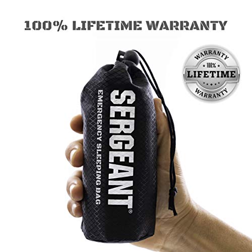 SERGEANT Emergency Sleeping Bag, Extra-Thick, Lightweight, Military Grade. Use as Emergency Bivy Sack, Survival Sleeping Bag, Mylar Emergency Blanket. Perfect for Survival Kits and Go Bags.