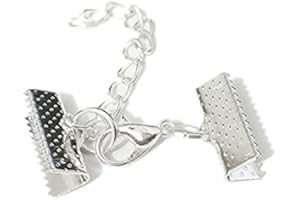 ZHITENG 10 Set Ribbon Clamp Crimp Ends Beads Flat Cover with Lobster Claw Swivel Clasps Extension Chain Jump Rings Cords End Caps String Leather Clip Foldover Necklace Bracelet Connectors (Silver Crimp 20mm)