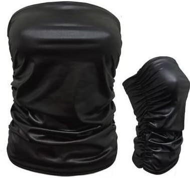 RZN FASHION WOMENS LADIES BLACK PVC WET LEATHER LOOK RUCHE BOOBTUBE BANDEAU TOP, Black, XXL