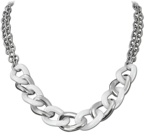 Amello stainless steel necklace chunky curb with white ceramic, 19.68 inch, original Amello ESKX06W