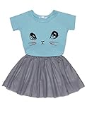Arshiner Kids Little Girls Short Sleeve Clothes Sets Cat Top Casual Dress with Tutu Skirt Outfit