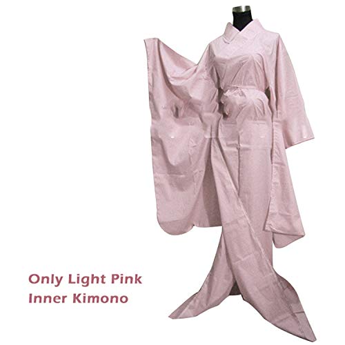 Women Japanese Light Floral Long Furisode Kimono Cosplay Costume Outfit,Light Pink Inner Onl,One Size