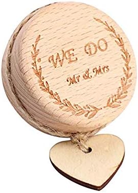 XUJIANG Creative Rustic Wedding Ring Bearer Box Wooden Engagement Ring Box with Love Heart Tags Wedding Gifts for Bride and Groom