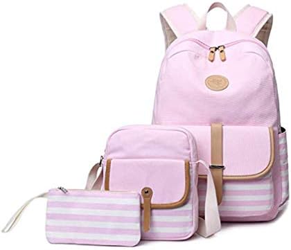 LAOMAUTO Girls Backpack Set, 3 Sets Causal Travel Canvas Rucksack Backpacks for Girls School Bookbags 6 Colors (Light Pink1)