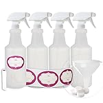 Empty Plastic Spray Bottles 32 Oz. 4 PACK - 100% Leak Proof with Mist Stream and Off Trigger SettingsBonus Funnel, Caps and Labels! Great for Home, Garden, Chemical Use - Personal or Professional