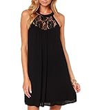 Aolakeke Women's Sleeveless halter Lace Patchwork Loose Casual Mini Chiffon Dress