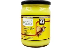 Farm Naturelle -A2 Cow Ghee Grass Fed Desi Sahiwal Cow's Milk Made frCurd by Vedic Bilona Method-Golden Grainy & Aromatic Glass Jar -500ml