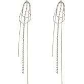 JUMWRIT 925 Sterling Silver Earrings for Women Long Chain Tassel Rhinestone Earrings Dangle Drop Minimalist Earrings for Women
