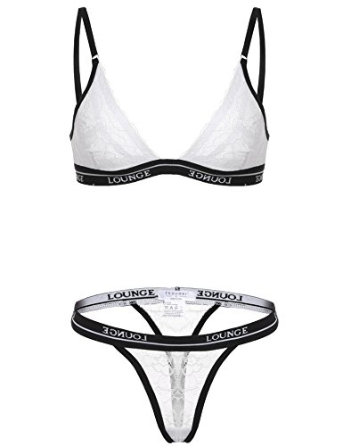 Ekouaer Womens Lace Everyday Bras and Panty Set (White, Small)