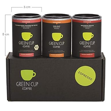 Green Cup Coffee Espresso Probierset - sortenreine, fair gehandelte Arabica Espressobohnen in Bio-Qualität - Kaffee Bohnen aus Indien, Brasilien & Panama - 3x 45g ganze Bohne
