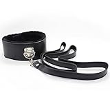 PU Leather Soft Neck Choker Collar With Chain Detachable Leash For Men Women,Four Different Colors to Choose From (Black)