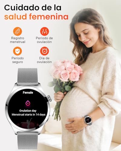 Fitonme Women's Smart Watch Calls, 1.27 Inch HD Curved Screen, SpO2 Sleep Heart Rate Monitor, 120+ Sports Modes, Waterproof IP68, Women's Smartwatch for Android iOS (Silver)