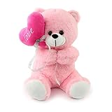 Athoinsu 12 inch Pink Teddy Bear Say Love to Your Loved One Stuffed Animals Teddy Bear with a Love Heart-shaped Ballon for Mother's Day, Valentine's Day, Birthday