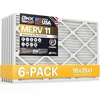 BNX TruFilter 16x25x1 Air Filter MERV 11 (6-Pack) - MADE IN USA - Allergen Defense Electrostatic Pleated Air Conditioner HVAC AC Furnace Filters for Allergies, Dust, Pet, Smoke, Allergy MPR 1200 FPR 7