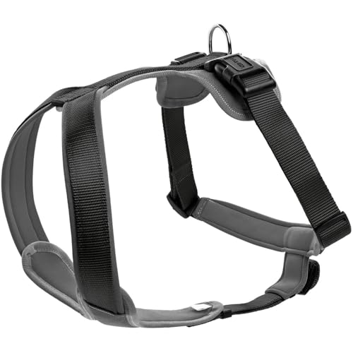 HUNTER NEOPREN dog harness, nylon, padded with neoprene, for sport and leisure,black / gray, nylon, neoprene,45-57,S