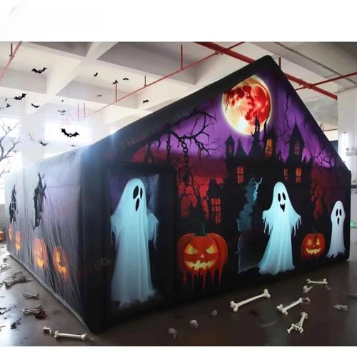 Fun Halloween Inflatable Haunted House Scary Printing Inflatable Maze Tag Suitable for Halloween Party Rental（20x20ft with Removable Roof and Blower）