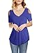 Amoretu Summer Tunic Tops Short Sleeve Open Shoulder Shirts for Women (Blue,XL)