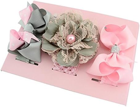 Sealive 3pcs Baby Girls Toddler Bow Headband Elastic Hair Bows Flower Newborn Headwear,Best Hair Accessories for Newborn Infant Toddler Twins Photo Prop - Grey Set