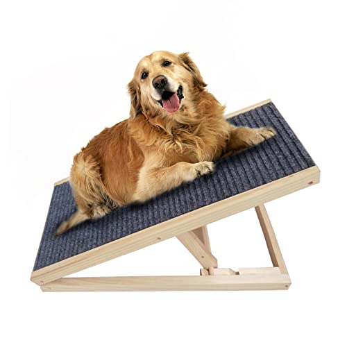 RULI 28" Adjustable Dog Ramp with Traction Mat, NonSlip Wooden Ramps
