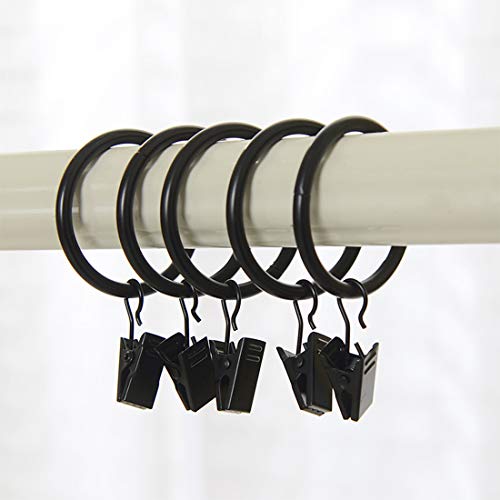 Umikk 42pcs Rings Curtain Clips,Curtain Rings with Rustproof Clips,Clips to Hang Outdoor Curtain,Vintage Black (38mm/1.5 Inch Interior Diameter )