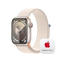Apple Watch Series 9 [GPS + Cellular 41mm] Smartwatch with Starlight Aluminum Case with Starlight Sport Loop, Carbon Neutral with AppleCare+ (2 Years)