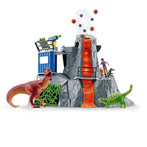 Schleich Dinosaur Toy Volcano Playset Base Camp Kids Toy with LED