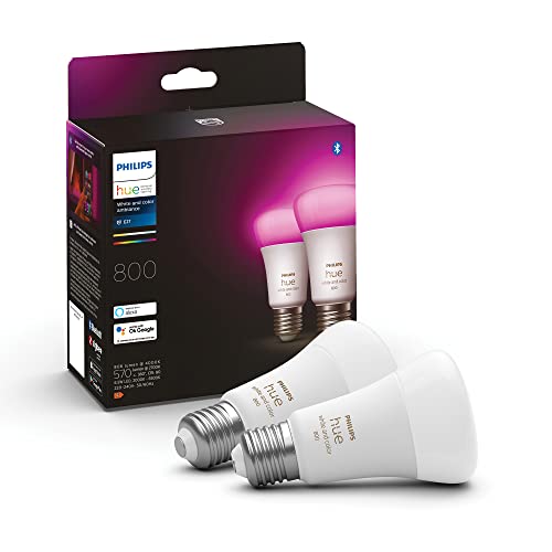 Philips Hue White & Color Ambiance E27 LED Glühbirne, 806lm, 16 Mio. Farben, dimmbar, steuerbar via App und Stimme, kompatibel mit Amazon Alexa (Echo, Echo Dot), 2er Pack, alte Generation