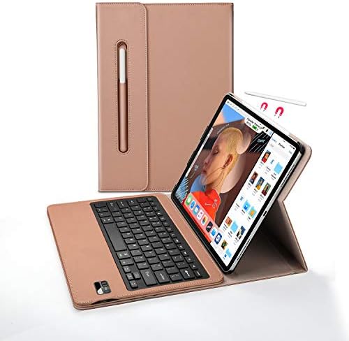 iPad Pro 12.9 2018 Keyboard Case, Tonb Shop Wireless iPad Keyboard + Folio Smart Keyboard Case, with Pencil Holder, Auto Wake/Sleep Feature for Apple iPad Pro 2018 12.9 inch, Rose Gold