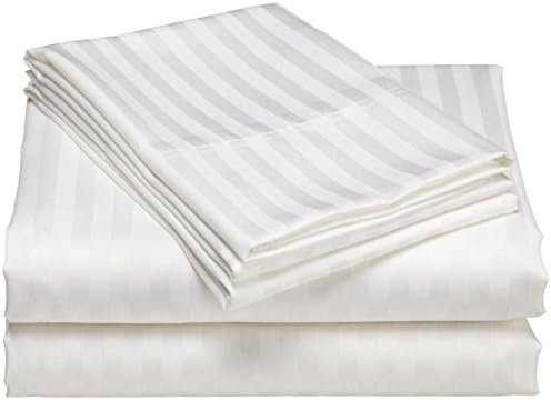 Francois et Mimi ST400KW 400 Thread Striped 100% Cotton Sheet Set, King, White