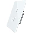 LIVOLO White Wall Touch Light Switch(No Neutral),Single Pole Touch Lamp Switch with LED Indicator,Scratch-Resistant Tempered Glass Panel, 2 Gang 1 Way,VL-A802-3WG