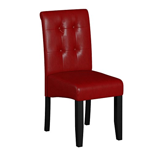 Office Star Bonded Leather Parson's Dining Chair with Espresso Finish Legs and Tufted Back, Crimson Red - Thumbnail 3