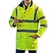 High Visibility Safety Reflective Jacket 7-in-1 Waterproof Work Coat Class 3 High Visibility Hoodie with Detachable Hook(XL)
