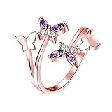 Yeahjoy Women's Adjustable Size Volly Open Rings Butterfly Shape Purple Austrian Crystals Rings