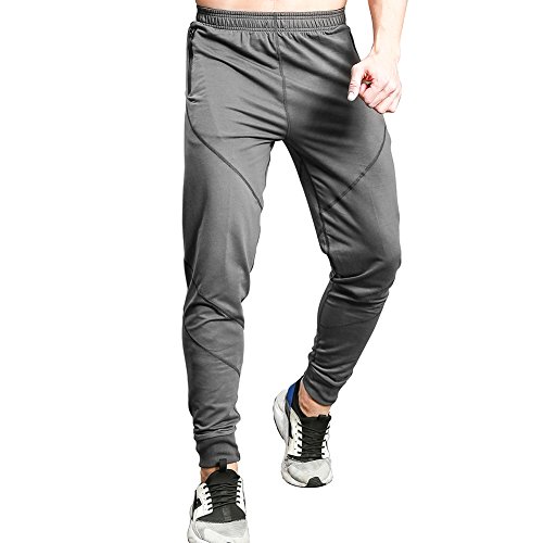Gerlobal Mens Joggers Pants Active Casual Gym Workout Running Sweatpants With Zipper Pockets Dark Grey,Medium