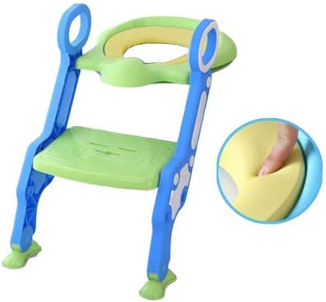 Baybee Paws Potty Training Toilet Seat with Step Stool Ladder for Toddler Baby Kid Children’s Toilet Trainer Chair, Padded Cushion, Sturdy Non-Slip Wide Step, Splash Guard (Blue/Green