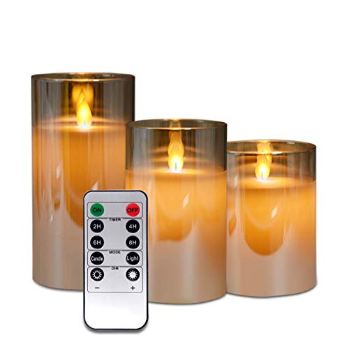 [2020 Upgrade]Glass Flameless LED Candles Flickering Gift, Brown Flame